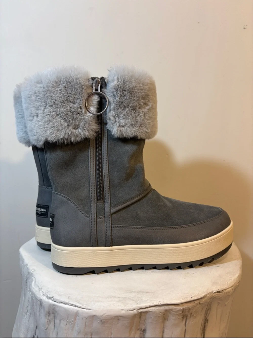 Koolaburra by UGG Women's Grey Faux Fur Trim Tynlee Fashion Boots With The Fur!
